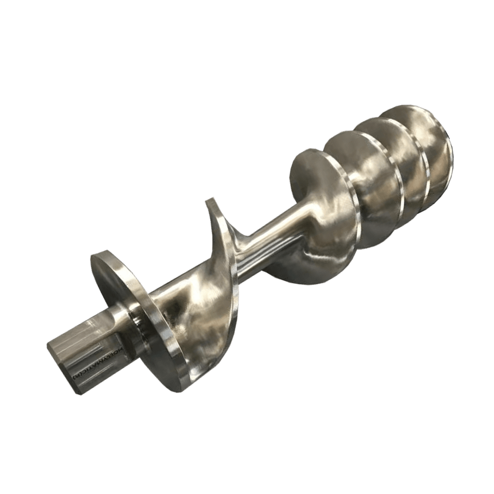 Large diameter screw conveyor shaft with variable pitch screw flight